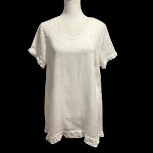 Match Point Size S Linen Top Shirt Ruffle Tunic White Made in USA Minimalist